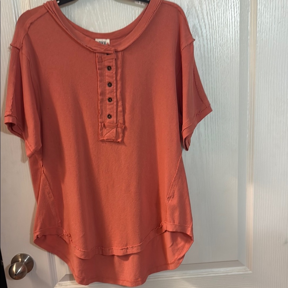 BKE Dolman Sleeve Polo Tee in Orange and Pink